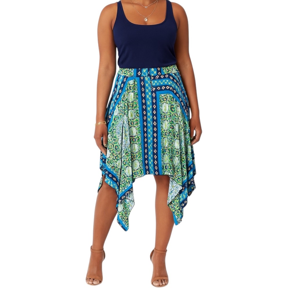 By and By Women's Large Blue Green Skirt‎ Handkerchief Hem Boho Eclectic Fairy